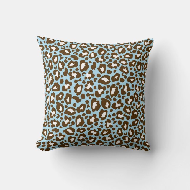 Blue and Brown Leopard Spotted Animal Print Throw Pillow (Front)