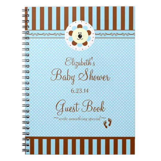 Blue and Brown LionBaby Shower Guest Book Notebook