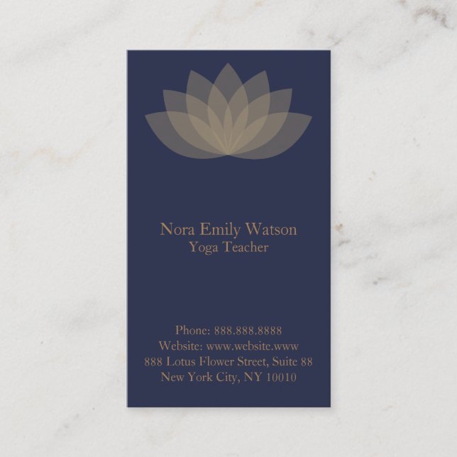 Blue and Brown Lotus Flower Business Cards (Front)