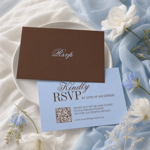 Blue and Brown Luxury Old Money Wedding RSVP Card