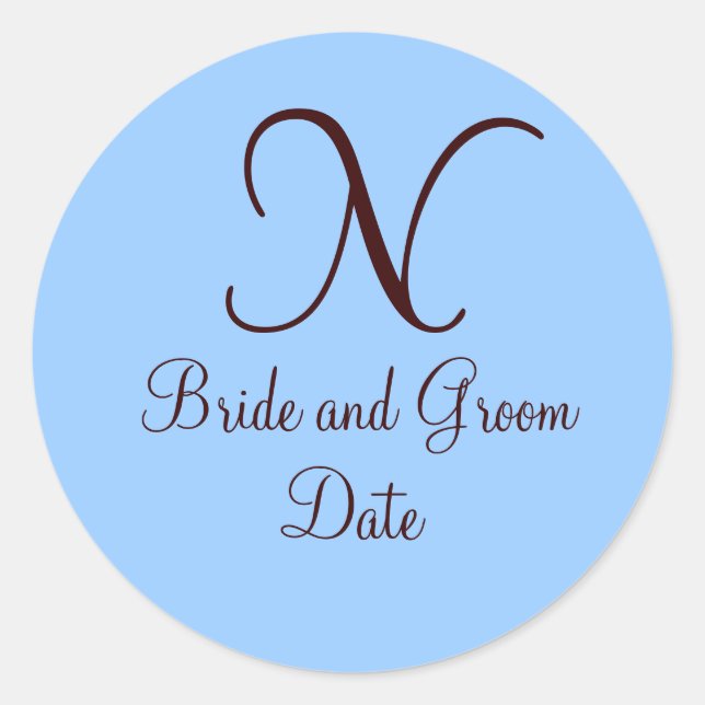Blue and Brown Monogram Wedding Favor Sticker (Front)
