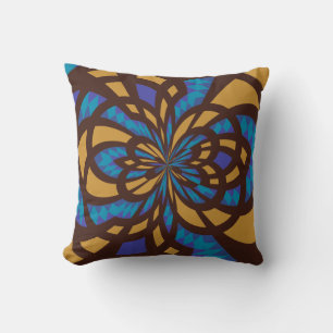 Blue and Brown Mosaic Abstract Art Throw Pillow