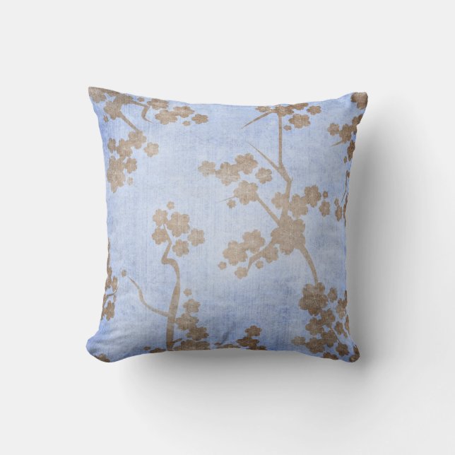 Blue and Brown Oriental Tree Pillow (Front)
