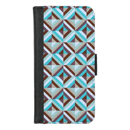 Blue and Brown Patchwork Quilt iPhone 87 Wallet Case
