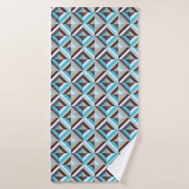 Blue and Brown Patchwork Quilt Pattern Bath Towel (Bath Towel)