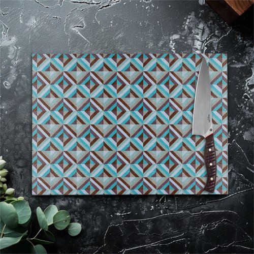 Blue and Brown Patchwork Quilt Pattern Cutting Board