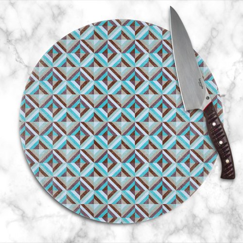 Blue and Brown Patchwork Quilt Pattern Cutting Board