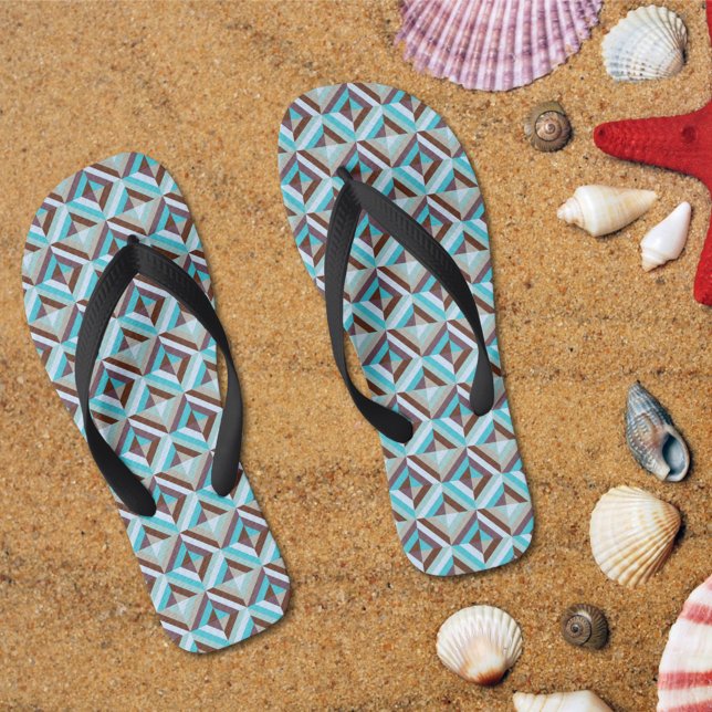 Blue and Brown Patchwork Quilt Pattern Flip Flops (Creator Uploaded)