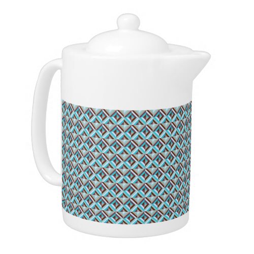 Blue and Brown Patchwork Quilt Pattern Teapot
