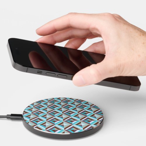 Blue and Brown Patchwork Quilt Wireless Charger