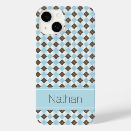 Blue and Brown Personalised Argyle Pattern Case_Mate iPhone 14 Case