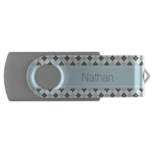 Blue and Brown Personalised Argyle Pattern Flash Drive