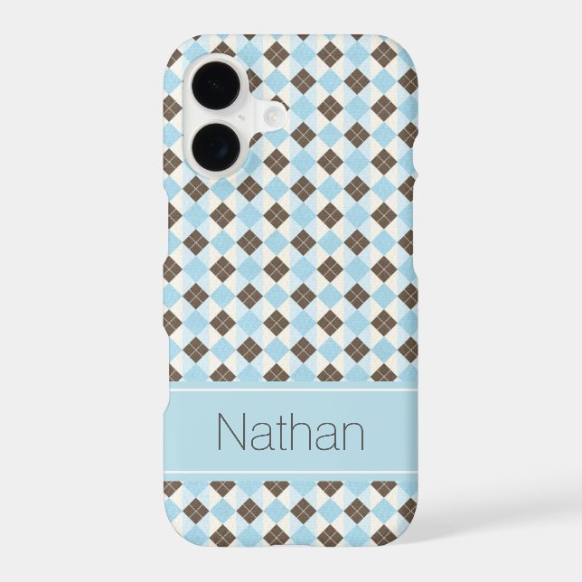 Blue and Brown Personalised Argyle Pattern Iphone Case (Back)