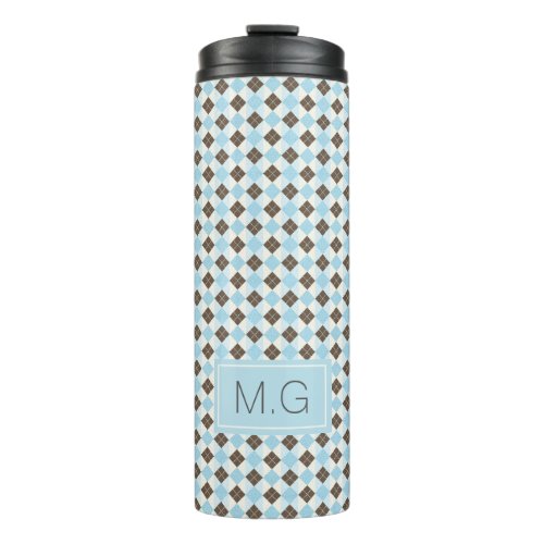 Blue and Brown Personalised Argyle Pattern Thermal Tumbler