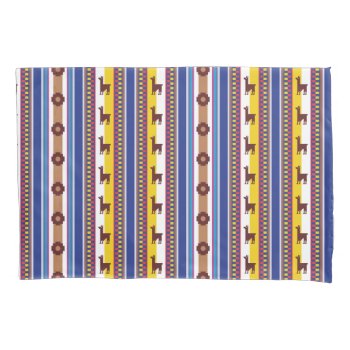 Blue And Brown Peruvian Llama Pattern Pillow Case by PillowCloud at Zazzle