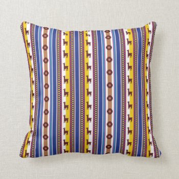 Blue And Brown Peruvian Llama Pattern Throw Pillow by PillowCloud at Zazzle