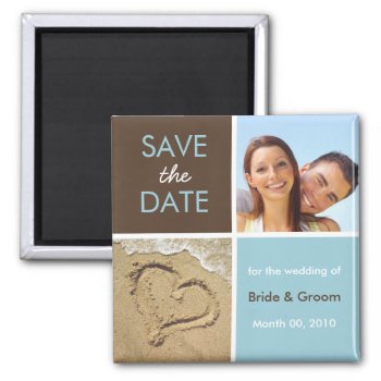 Blue And Brown Photo Save The Date Magnets by PMCustomWeddings at Zazzle