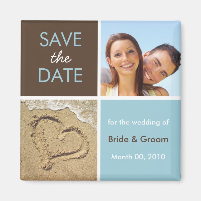 Blue and Brown Photo Save the Date Magnets (Front)