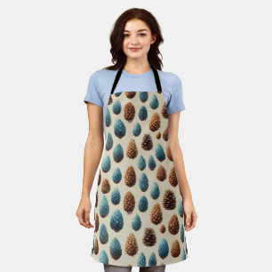 Blue and Brown Pinecone Winter Pattern Apron
