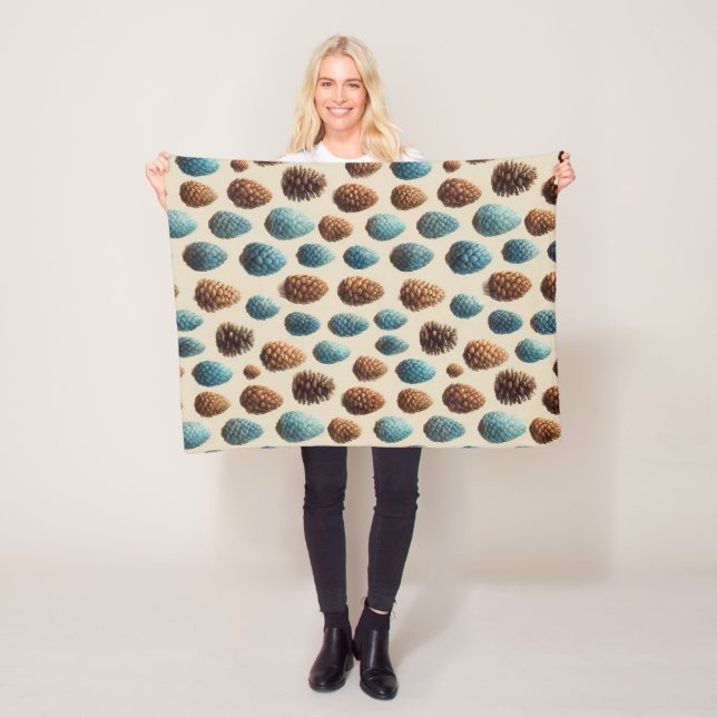 Blue and Brown Pinecone Winter Pattern Fleece Blanket (In Situ)