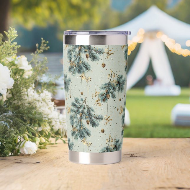 Blue and Brown Pinecone Winter Pattern Insulated Tumbler (Wedding)