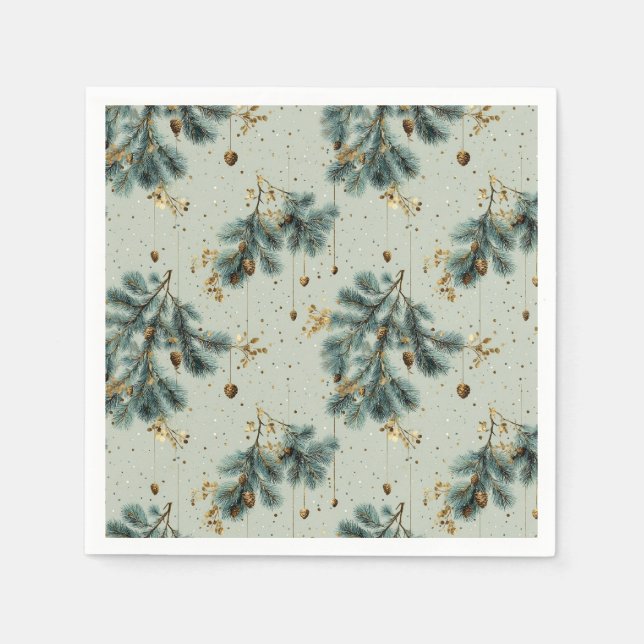 Blue and Brown Pinecone Winter Pattern Napkins (Front)