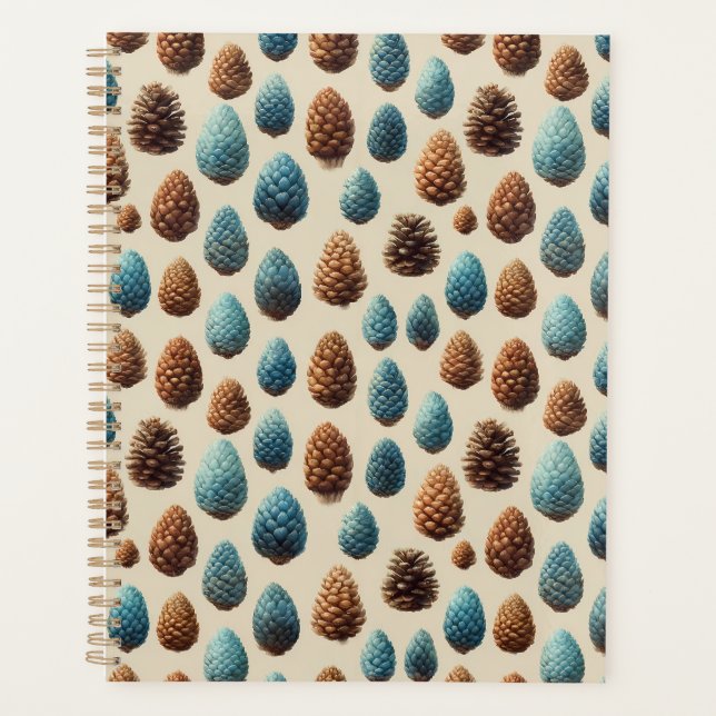 Blue and Brown Pinecone Winter Pattern Planner (Front)