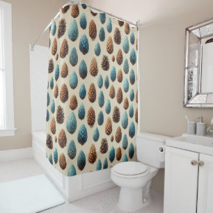 Blue and Brown Pinecone Winter Pattern Shower Curtain