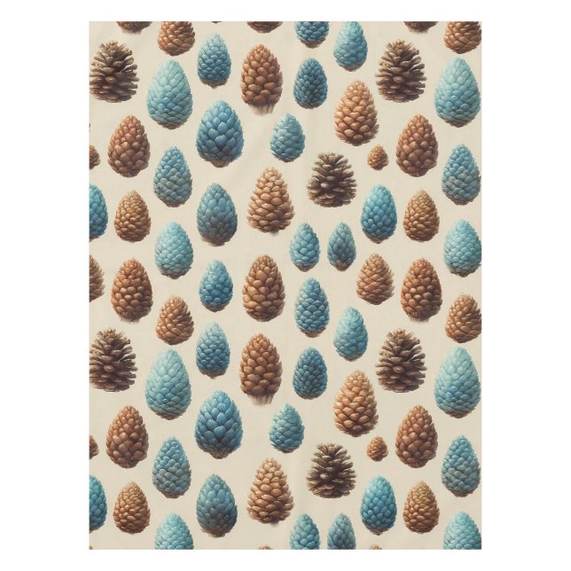 Blue and Brown Pinecone Winter Pattern Tablecloth (Front)