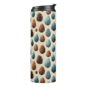 Blue and Brown Pinecone Winter Pattern Thermal Tumbler
