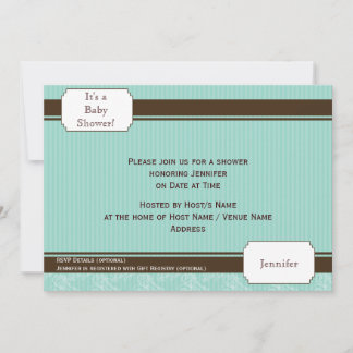 Blue and Brown Pinstripe Baby Shower Invitation