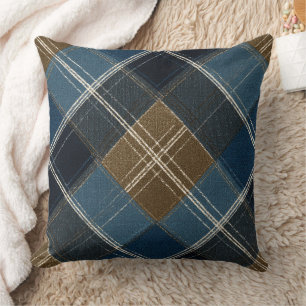 Blue And Brown Plaid Throw Pillow