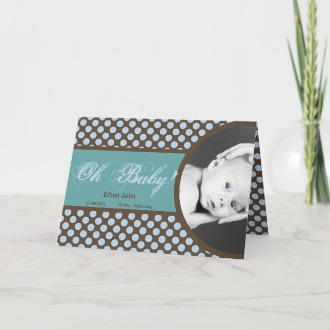 Blue and Brown Polka dot baby boy Thank you card (Front)