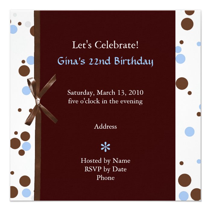 Blue and Brown Polka Dot Birthday Invitations