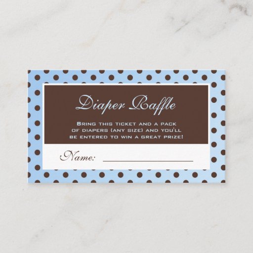 Customizable Blue and Brown Polka Dot Diaper Raffle Ticket Business Card