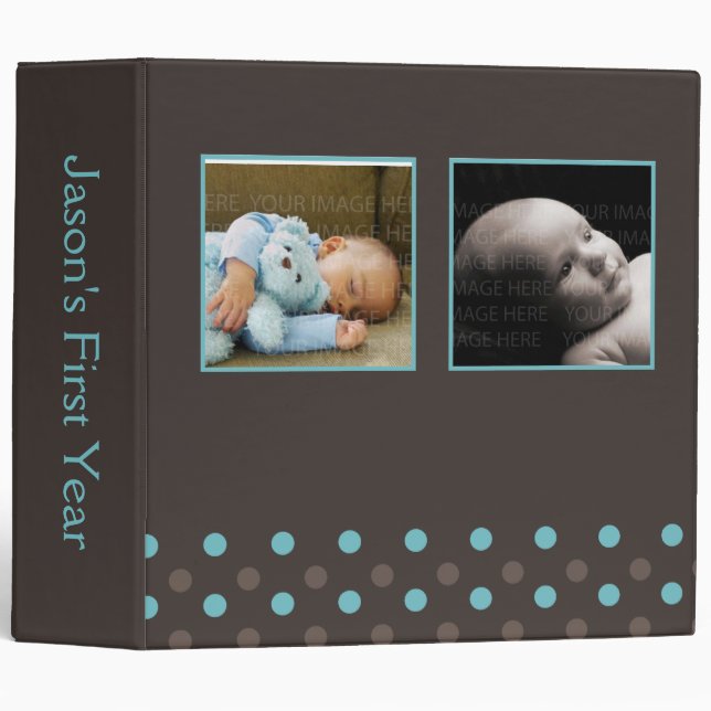 Blue and Brown Polka Dots (2) 3 Ring Binder (Front/Spine)