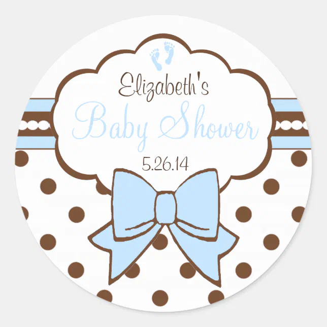 Blue and Brown Polka Dots-Baby Shower Classic Round Sticker | Zazzle