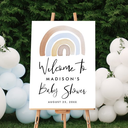 Blue and Brown Rainbow Baby Shower Welcome Sign