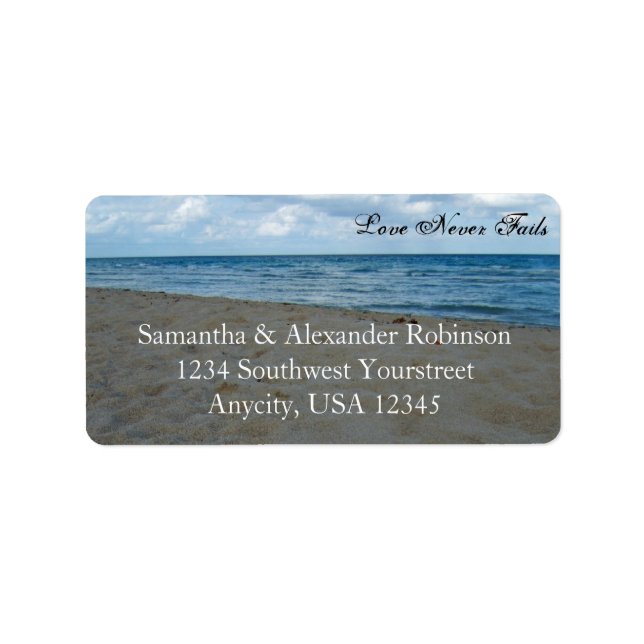Blue and Brown Sands ~ Beach Wedding Label (Front)