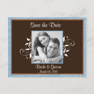 Blue and Brown Save the Date Photo Postcards