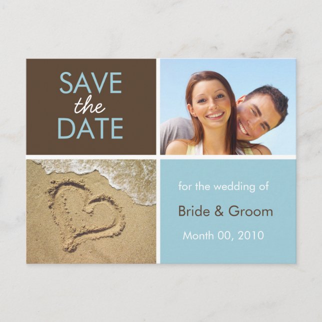 Blue and Brown Save the Date Photo Postcards (Front)