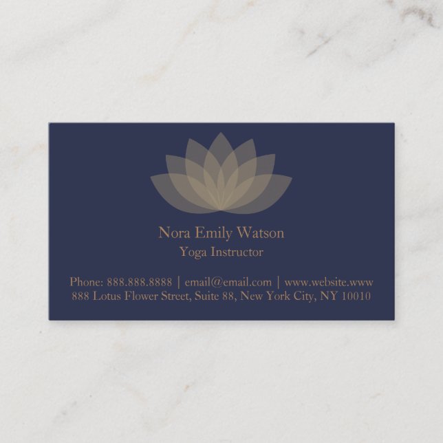 Blue and Brown Simple Lotus Flower Business Cards (Front)