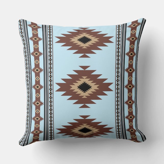 Blue And Brown Southwestern Style Throw Pillow (Back)