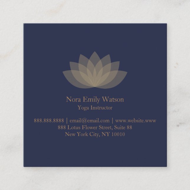 Blue and Brown Square Lotus Flower Business Cards (Front)