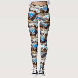 Blue and brown stained texture in a rough woody leggings