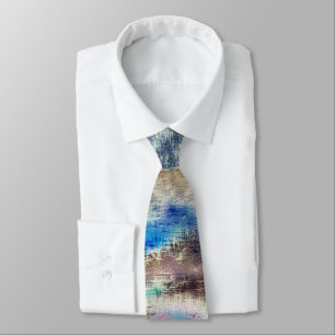Blue and brown stained texture in a rough woody neck tie