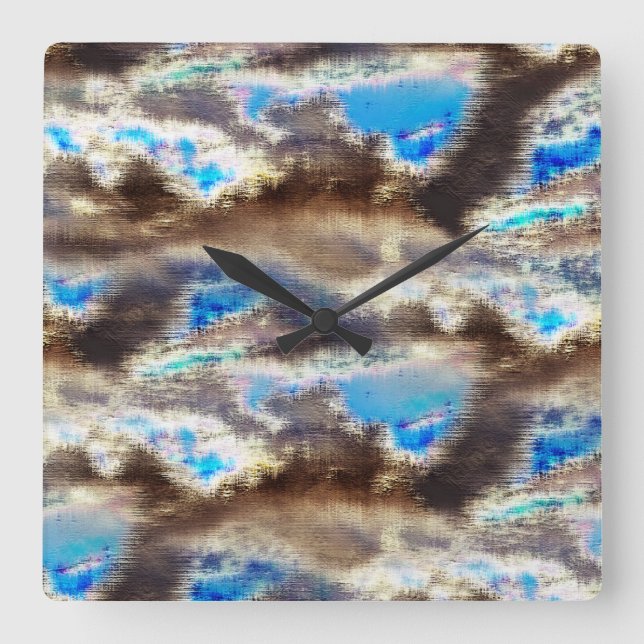 Blue and brown stained texture in a rough woody    square wall clock (Front)