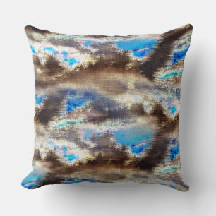 Blue and brown stained texture in a rough woody throw pillow