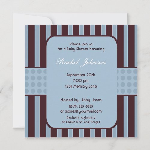 Blue and Brown Stripe Baby Shower Invitation