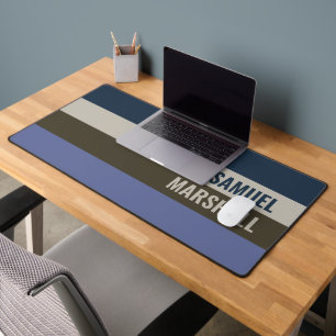 Blue and Brown Stripes Pattern Desk Mat
